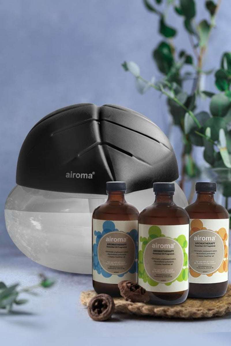 Buy 3 Airoma Essential Oils In 250Ml Get 1 Free Big Air Freshener Machine Black Purifier + Oil